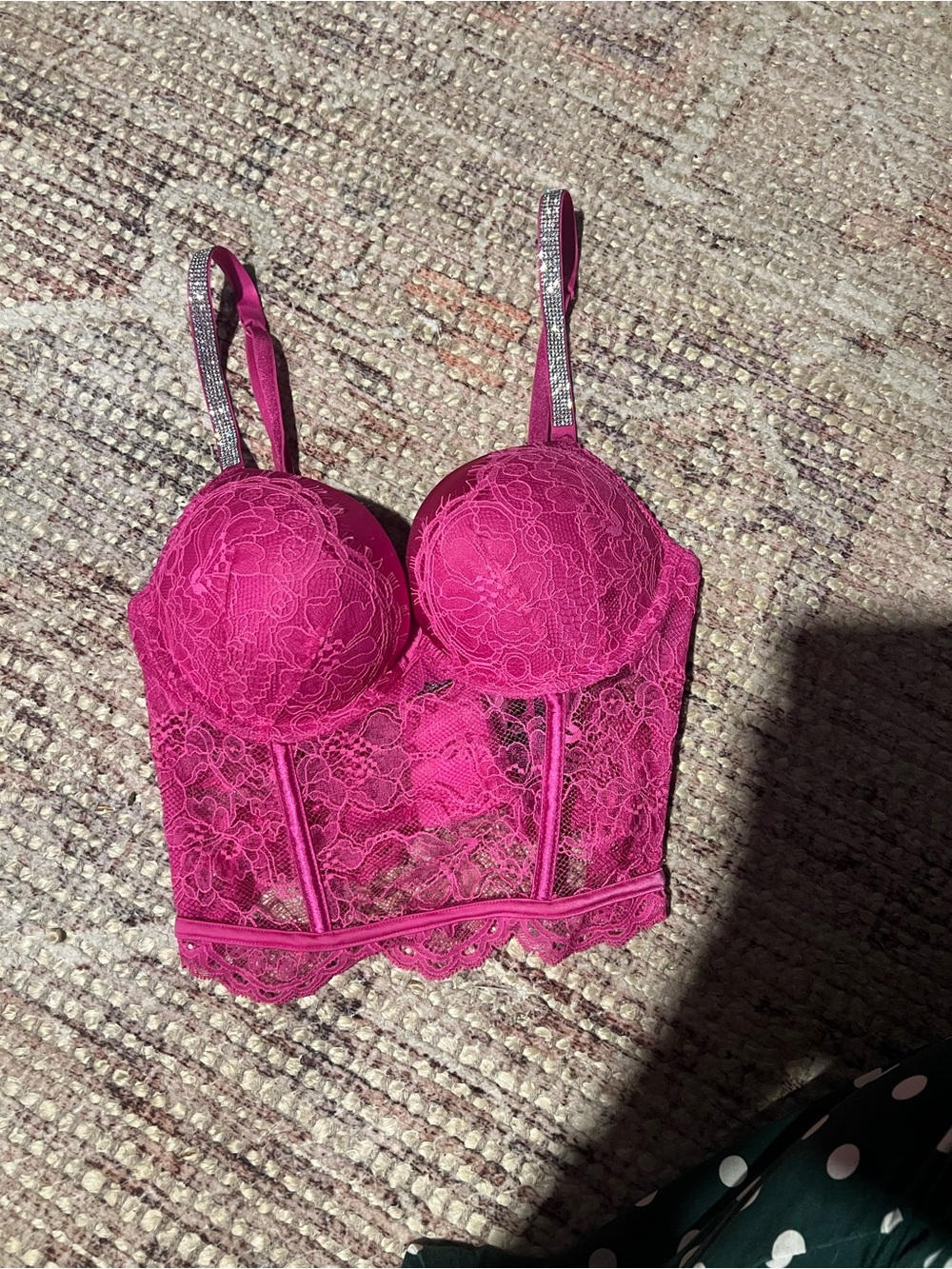 Victoria's Secret Very Sexy Shine Strap Lace Corset Bra Top Hot Pink 32B NWOT